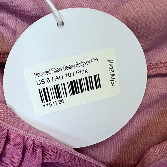 NWT Princess Polly Delany Pink Long Sleeve Ruched Square Neck Sheer Bodysuit 6 - Picture 5 of 7